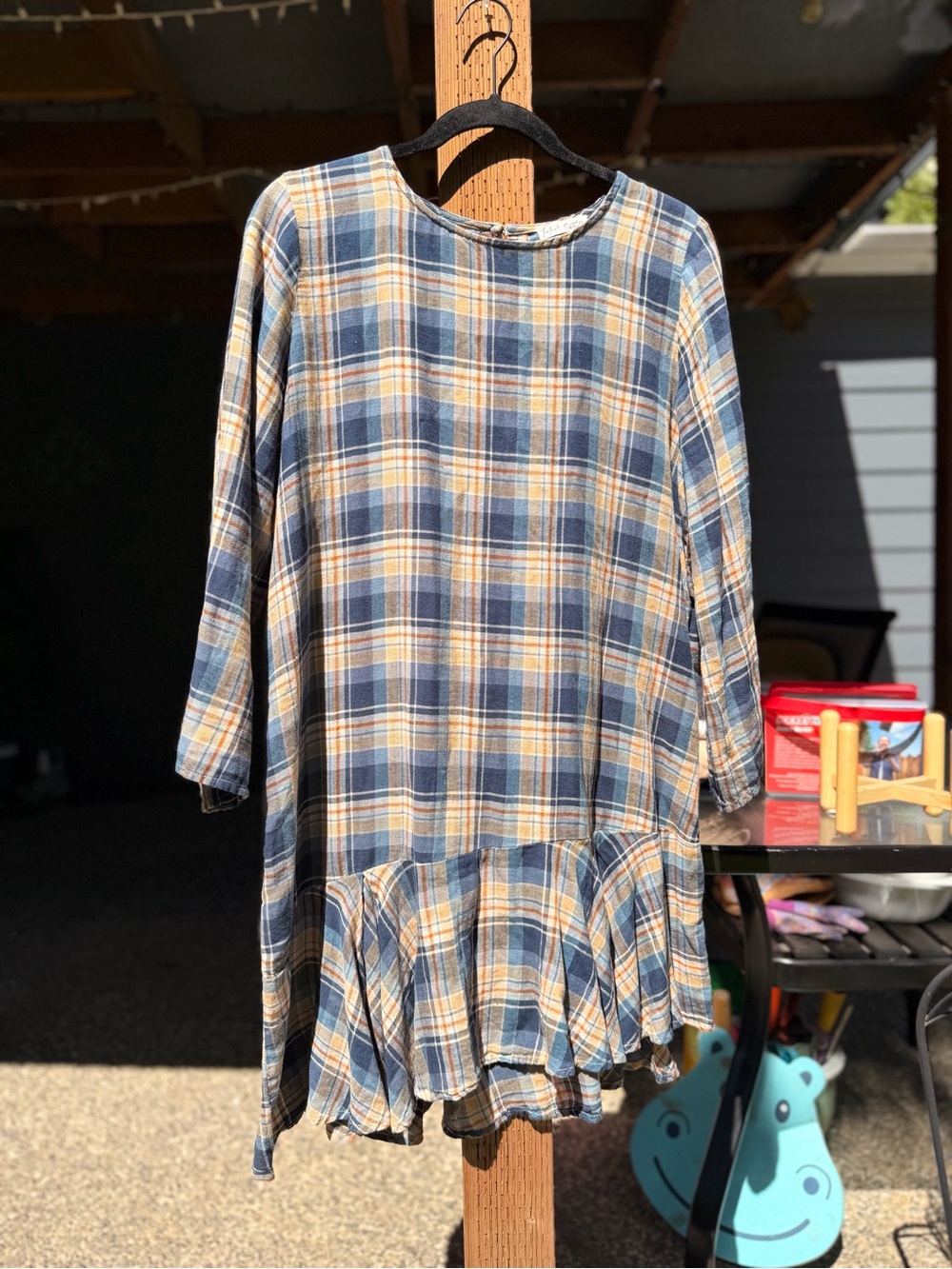 Free People Plaid Tunic Top in Blue, Tan and Orange